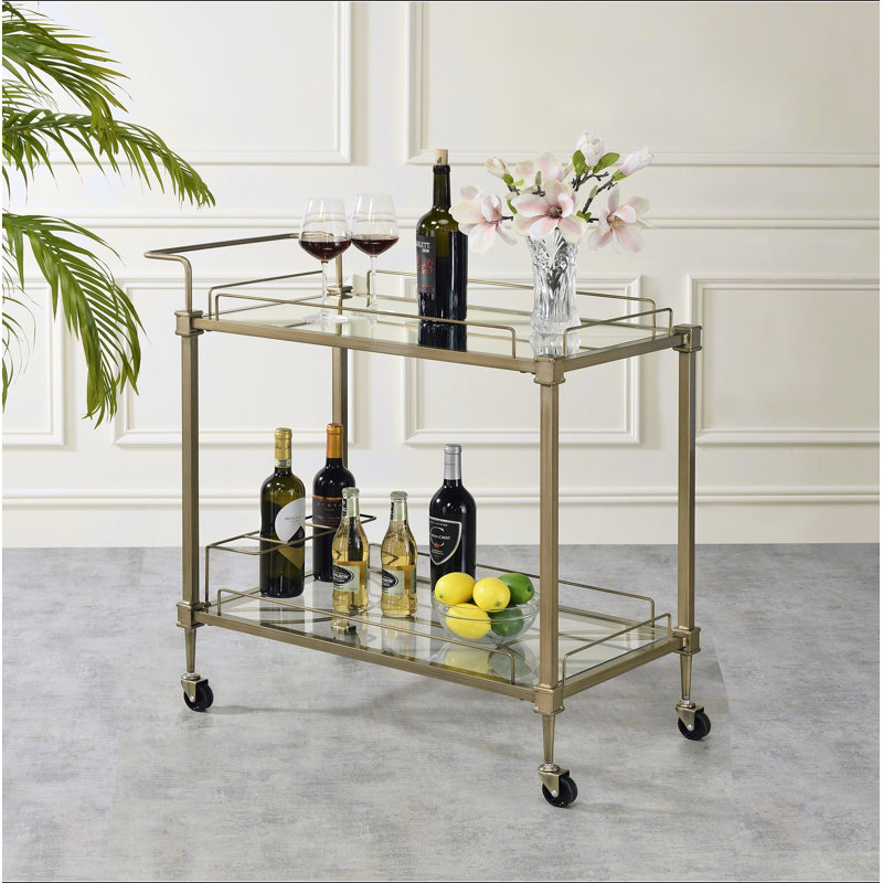Chariot de service en miroir et finition laiton antique