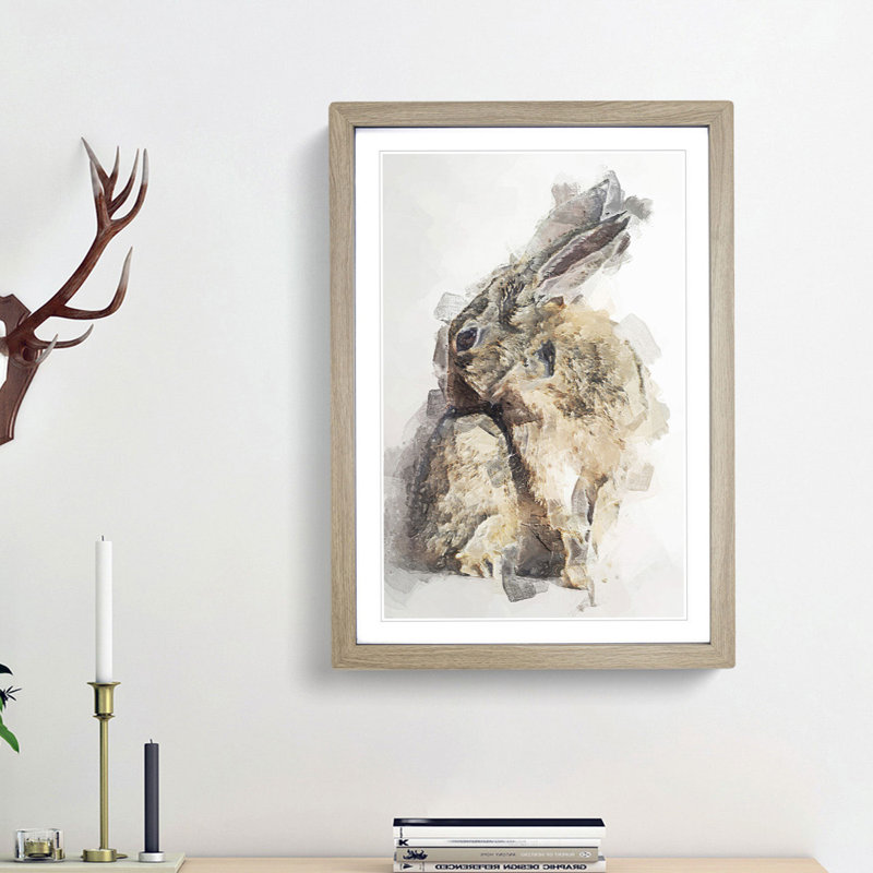 Brown Rabbit in Abstract - Picture Frame Painting Print, Oak Framed, 65cm H x 48cm W x 2cm D