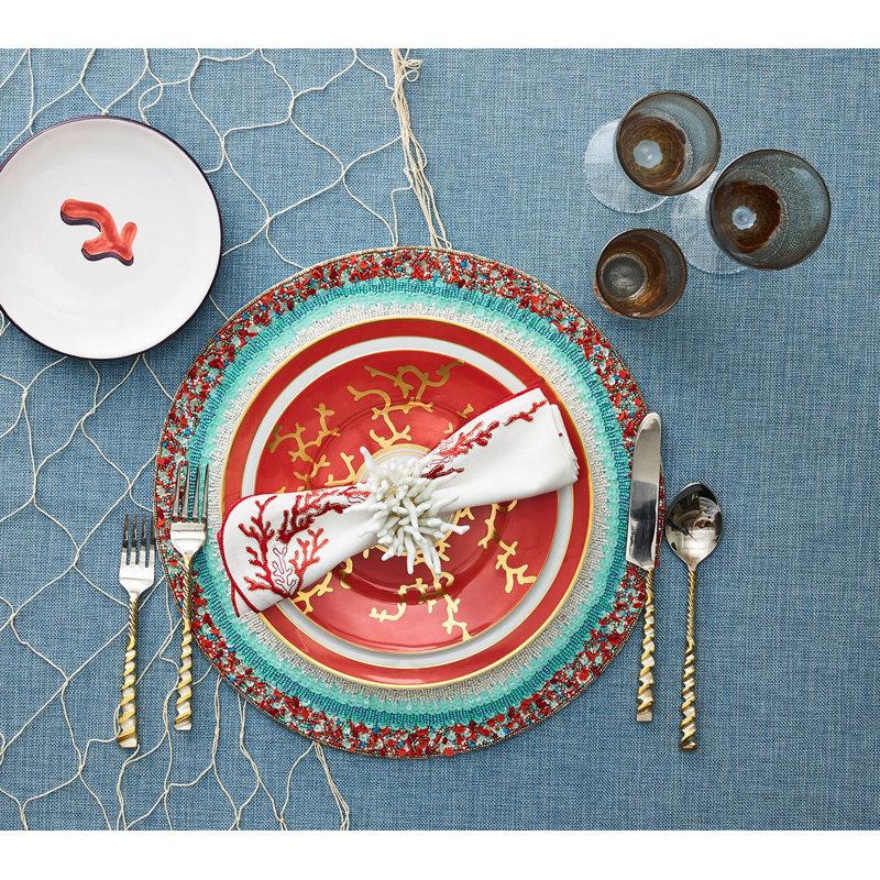 Reef Linen Napkin, White/Coral/Gold