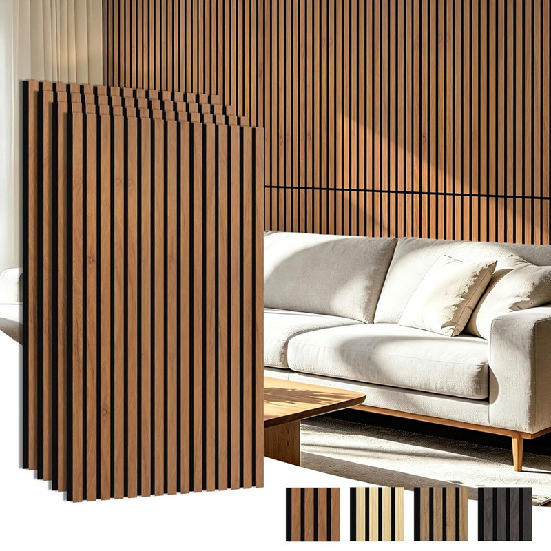 Panneaux muraux acoustiques à lattes de bois pour l'absorption sonore et une décoration intérieure moderne, noyer