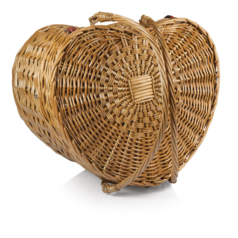 Heart Wicker Picnic Basket with 2 Person Picnic Set - Couple Gifts