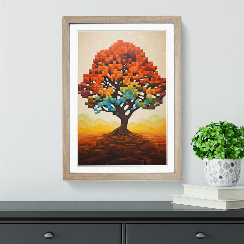 Oak Tree Geometric - Single Picture Frame Print on Wood, Oak, 46cm H x 34cm W x 2cm D