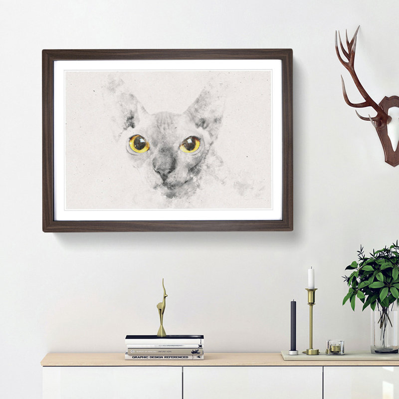 Sphynx Cat with Amber Eyes - Picture Frame Graphic Art Print, Walnut Framed, 62cm H x 87cm W x 2cm D