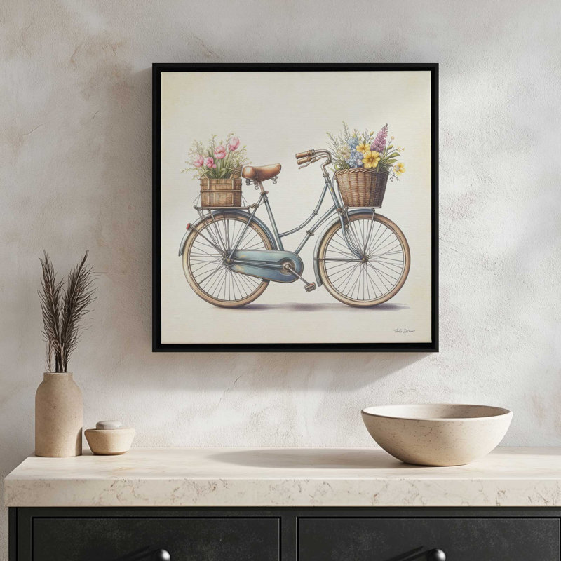 "Floral vélo I" par Nicole DeCamp, reproduction d'art, Toile avec cadre, Argent, L 36 x H 36