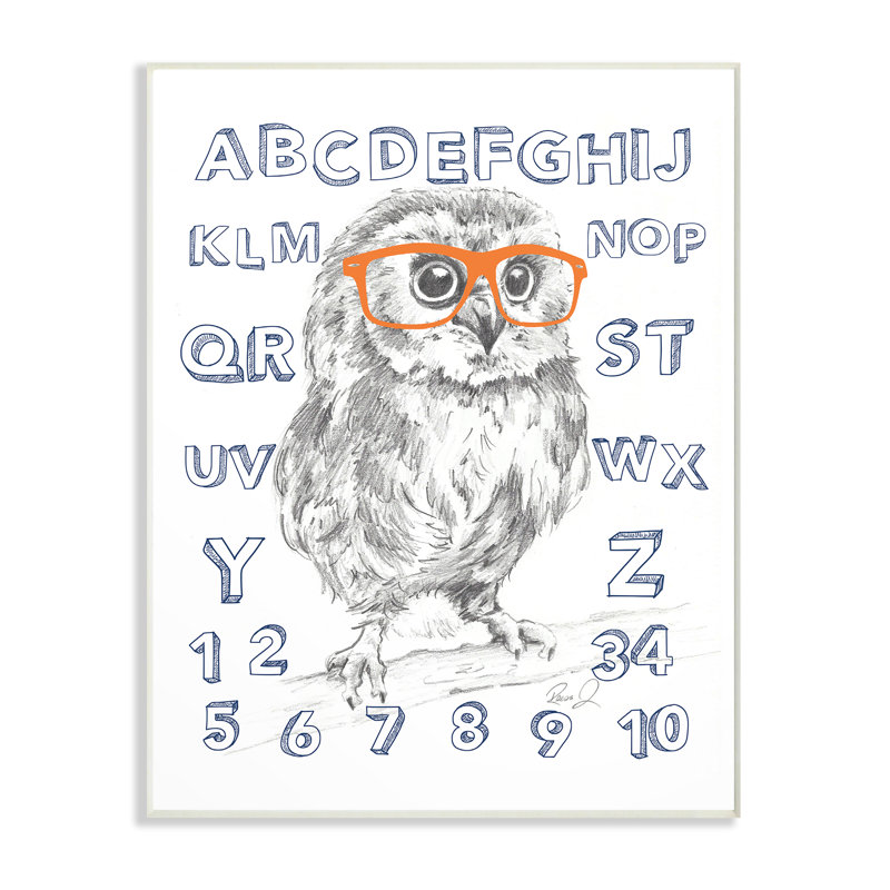 Boyd tonne, art hibou studious alphabet, Plaque murale, H 10 po x l 15 po x P 0,5 po