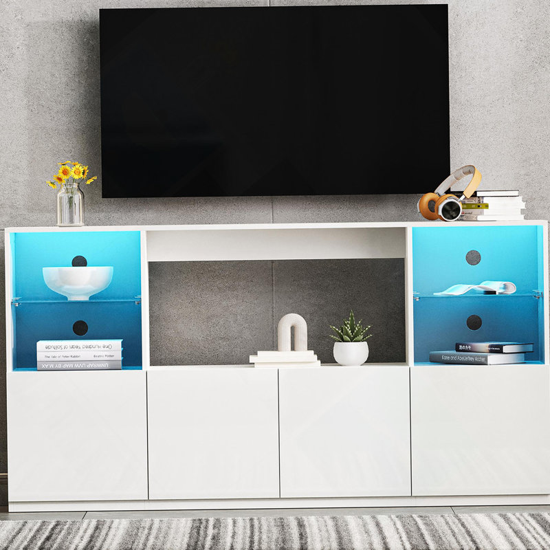 Meuble télé moderne ultrabrillant avec lumières DEL, Blanc
