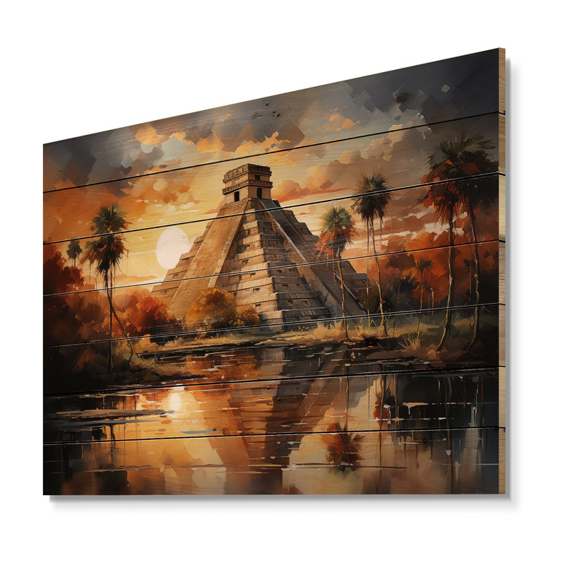 Mexique, coucher de soleil à Chichen Itza I sur impression sur bois, H 10 po x l 20 po x P 0,78 po