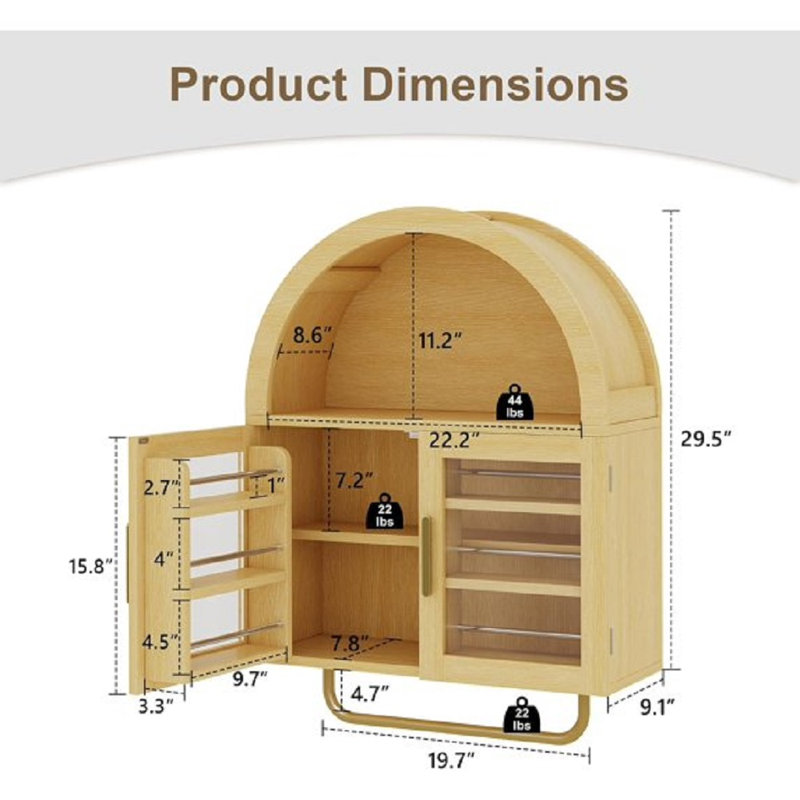 Armoire murale de salle de bain arquée avec portes en verre, armoire à pharmacie murale 26 "avec tablette réglable, armoire de rangement au-dessus de la toilette pour salle de bain, salle de lavage, cuisine, naturel