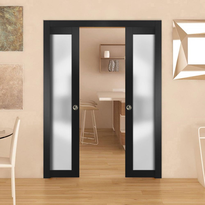 Portes coulissantes en verre givré Planum, Noir mat, 36 po x 96 po