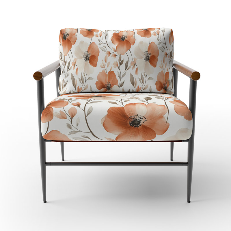 Chaise rembourrée Boho - Fauteuil rouge Terra Bloom, Bras ronds bruns