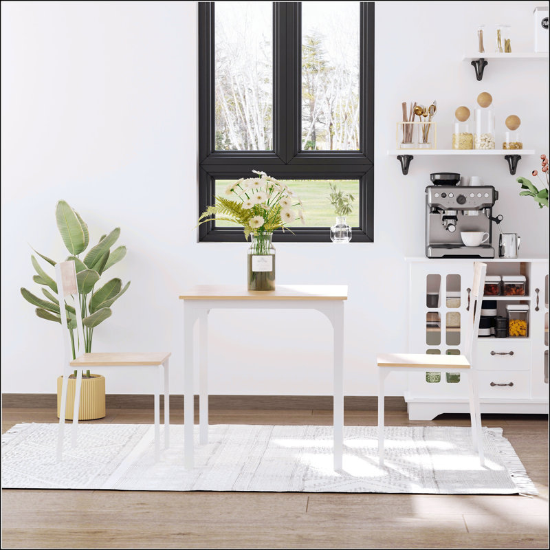 3-Piece Wooden Square Dining Table Set