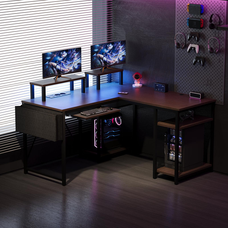 L-Shaped Metal Base Computer Desk