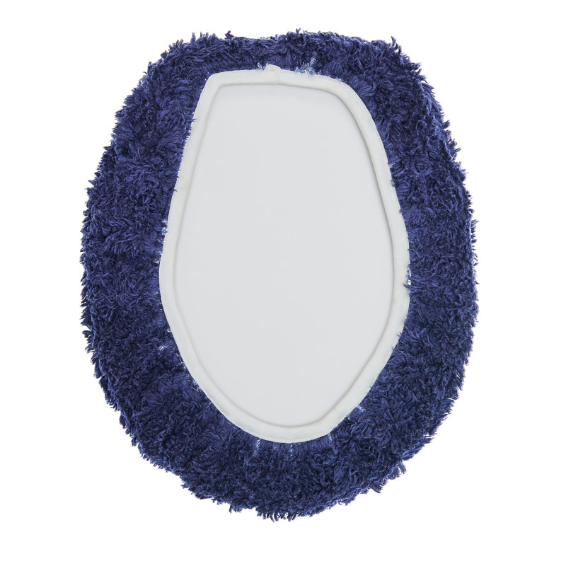 Couvercle de toilette allongé capitonné 100% coton Merkle, très doux, absorbant et lavable à la machine, 18 po x 20 po, bleu marine