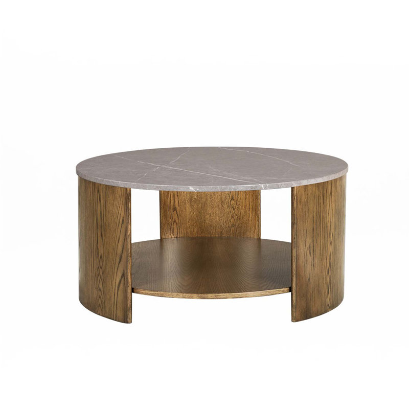 Round Mixed Material Coffee Table With Shelf