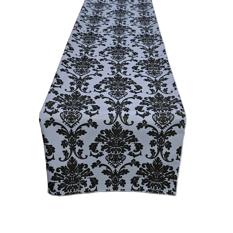 Poplin Damask Table Runner, Light Blue, 60" L x 12" W
