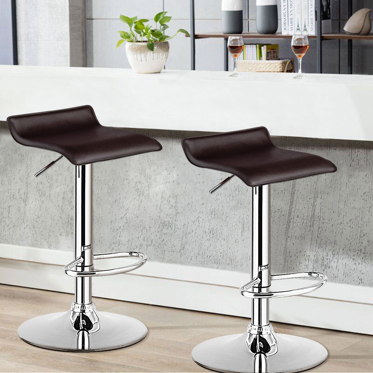 Orren Ellis Olia Swivel Adjustable Height Counter Stool with Metal ...