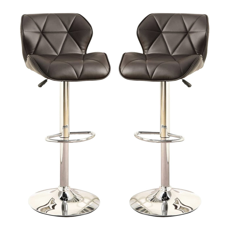 Tabourets réglables contemporains, 2 pièces, similicuir brun avec sièges rembourrés, base et mécanisme de levage à gaz pour îlot de cuisine 2 pièces