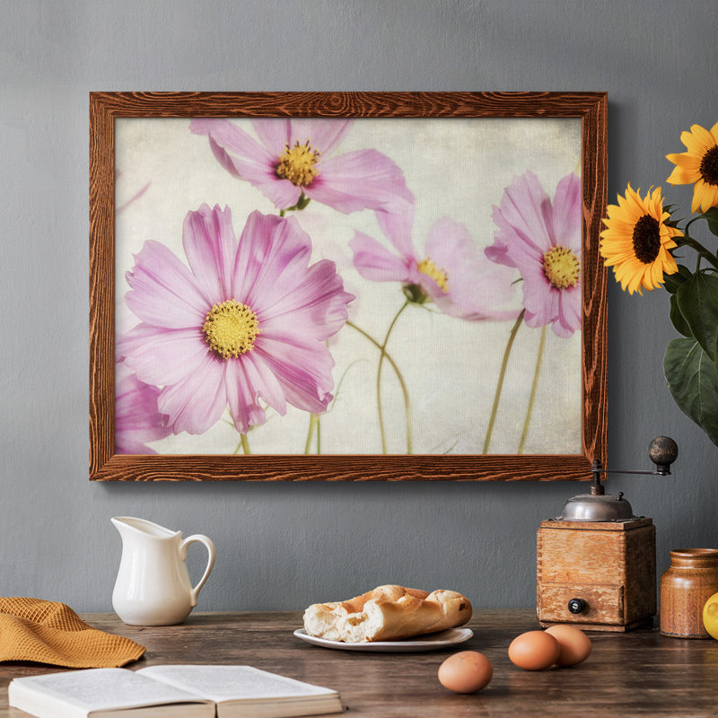 Pink Cosmos I - Toile tendue avec châssis rustique, H 26 po x l 38 po x P 1,5 po, Érable