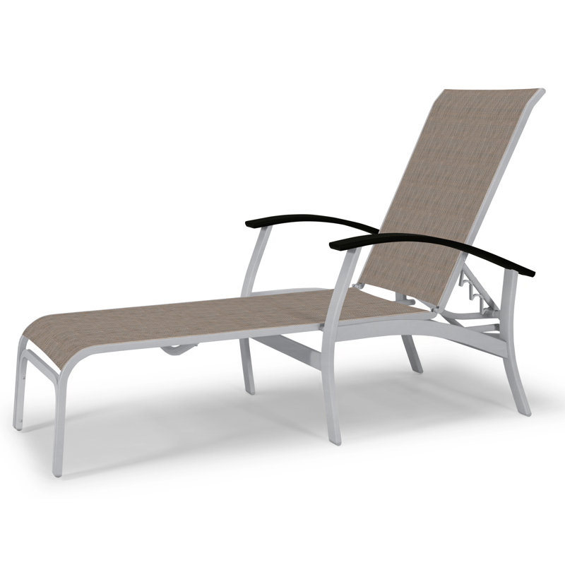 Askar Outdoor Rust-Resistant Metal Chaise Lounge, Textured Beachwood, Black P70, Black 5D Sunbrella®