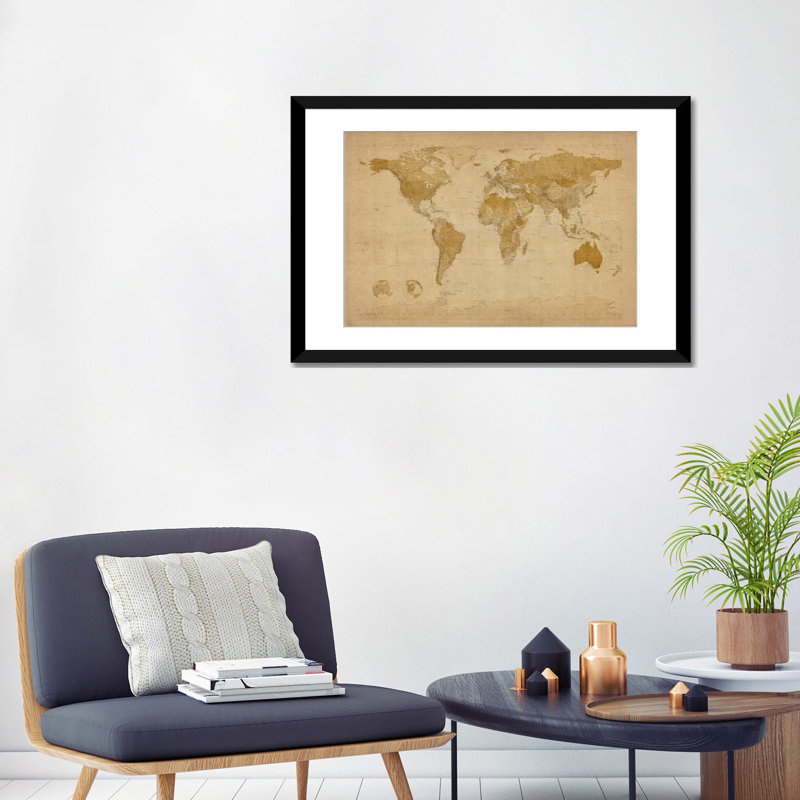« antique world map ii » par michael tompsett, impression sur toile, H 16 po x l 24 po x P 1 po, Papier d'art encadré noir