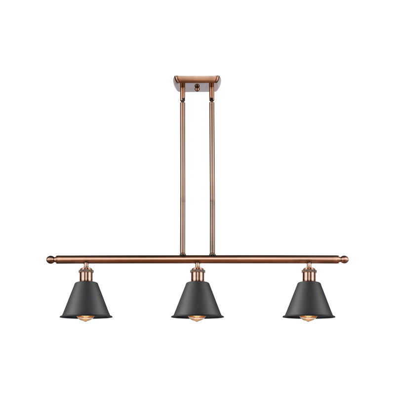 Luminaire suspendu pour îlot de cuisine 3 lumières Dallyn, Noir, Cuivre antique