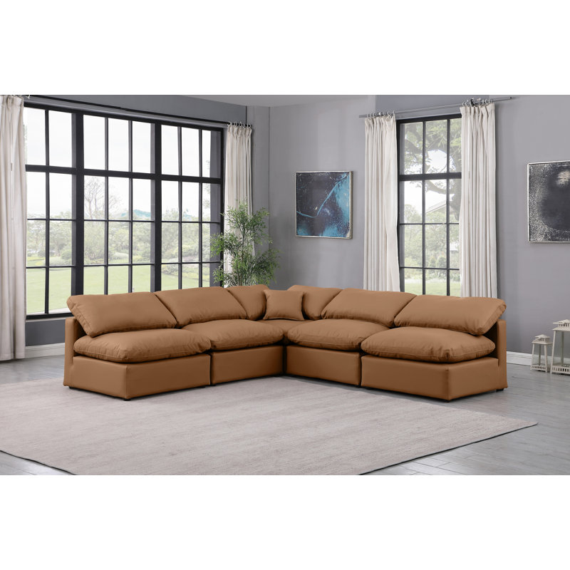 Hinami Upholstered 105 " L-Shaped Corner Sectional, Cognac Vegan Leather