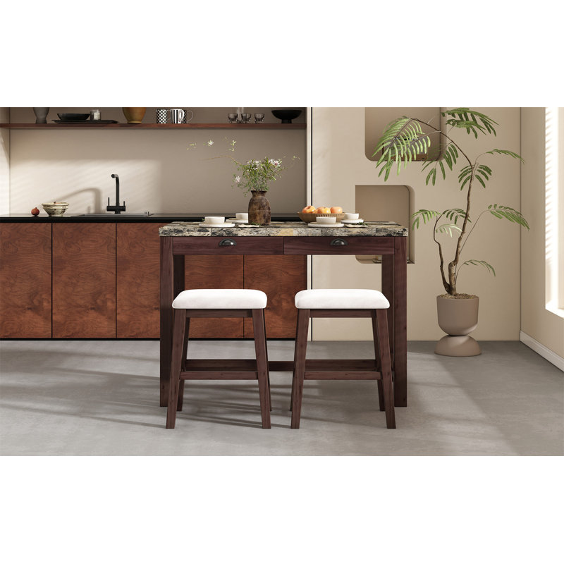 Ensemble de table de salle à manger, table de cuisine moderne à hauteur de comptoir et chaises avec tiroirs de rangement, 5
