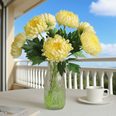 6 pièces de fleurs de chrysanthème artificielles - tiges florales artificielles avec pétales texturés pour la décoration intérieure, pour arrangement de vase - bouquet de fausses fleurs jaunes, décoration de table de Noël, cadeaux de Noël