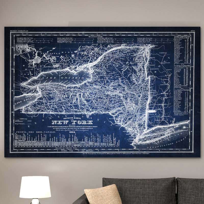 « rétro new york map », reproduction d’impression sur toile tendue en bleu, H 16 po x l 20 po x P 1,5 po