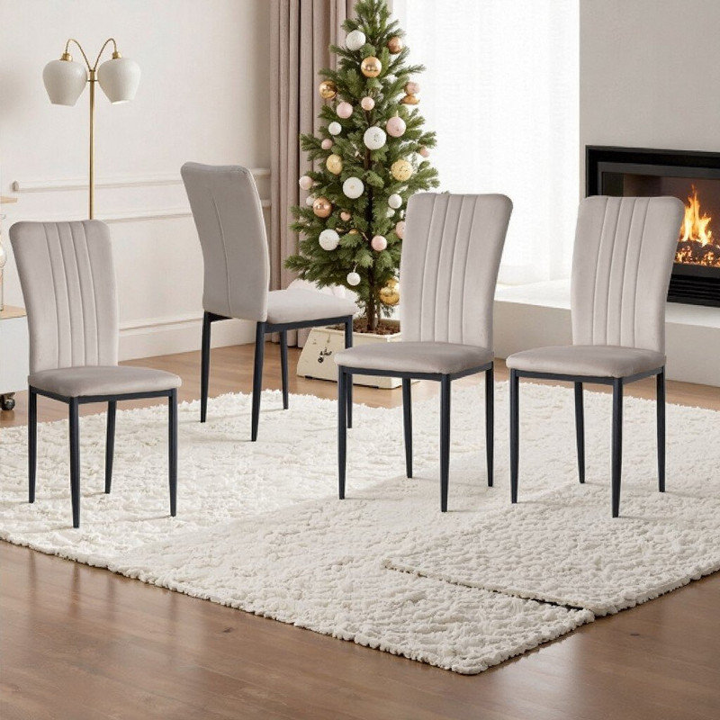 Ensemble de 4 chaises de salle à manger rembourrées en velours avec pieds en métal et pieds réglables, Gris