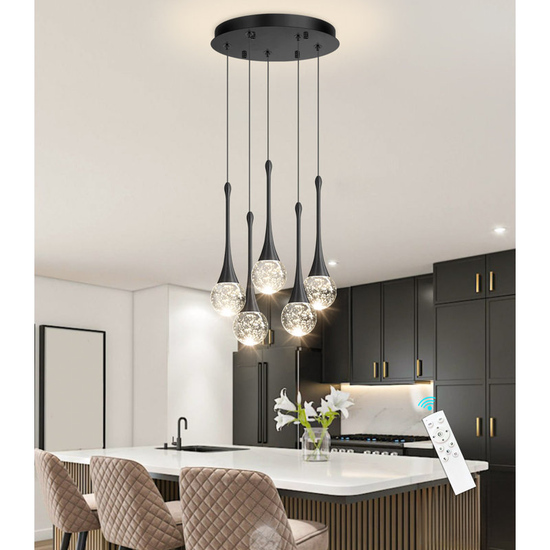 5-Light Glam Pendant Light Led Dimmable Chandelier Fixture, Matte Black