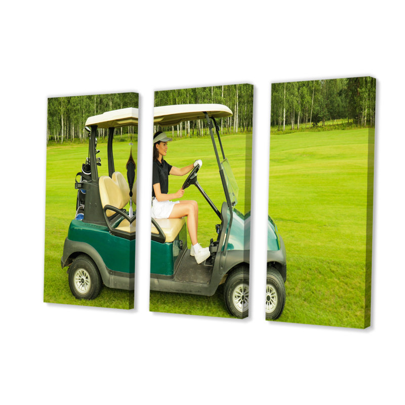 «Golf Cart Solitude I» sur toile, reproduction de 3 pièces, H 40 po x l 60 po x P 1 po