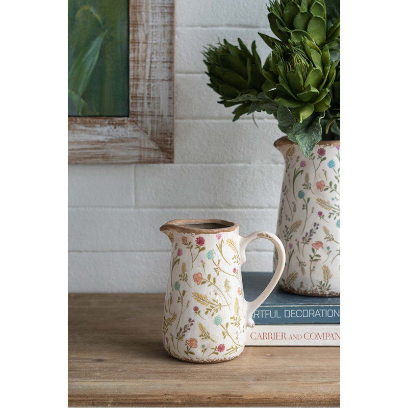 Vase rond en céramique 6,3 po x 4,5 po x 7,1 po avec motifs floraux multicolores, Multi-couleur