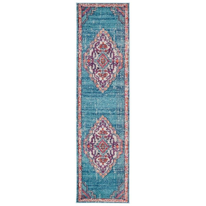 Tapis oriental bleu / multicolore Hertzler, Tapis de couloir 2 pi 2 po x 8 pi