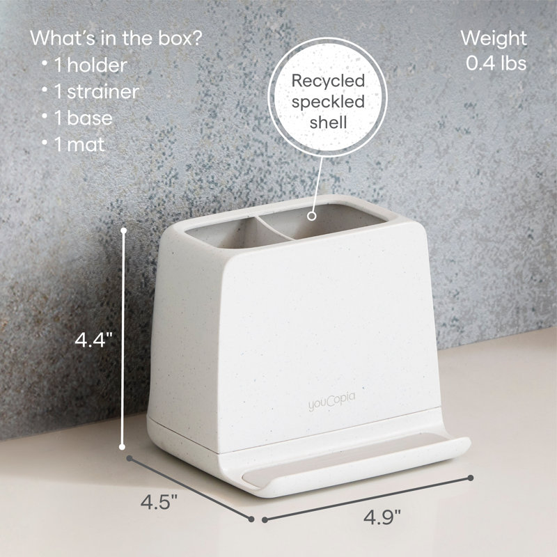 Polished White Freestanding Toothbrush Holder with Phone Stand