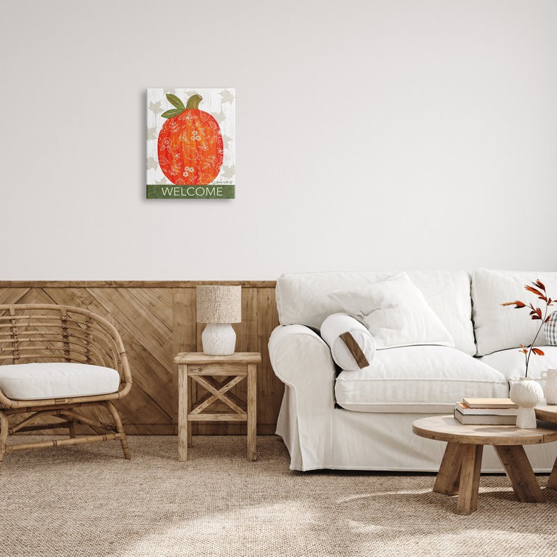 "Motif automnal de citrouille", "Welcome" par Annie Lapoint, impression sur toile, Toile tendue, H 20 po x l 16 po x P 1,5 po
