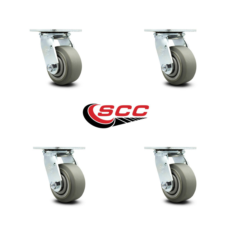 4 Inch Thermoplastic Rubber Wheel Swivel Caster Set with Roller Bearings SCC|SCC-30CS420-TPRRF-4