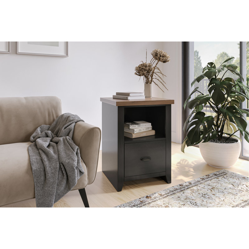 1 classeur 22 po, noir et whisky, peuplier, placages, sans assemblage, décor de bureau 22 po avec 1 tiroir, peuplier massif