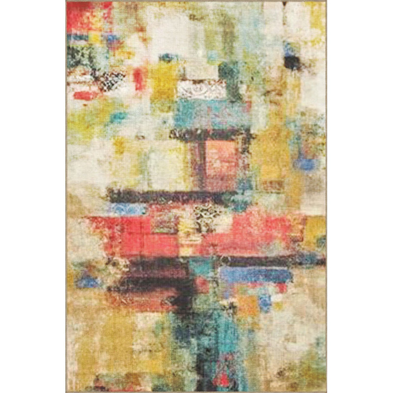 Multi Color Abstract Patch Pattern Modern Decorative Machine Washable Area Rug, Square 4'11"