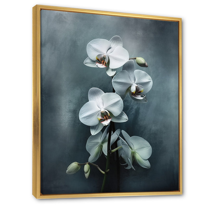 " White Black Exotic Orchids II ", 32" H x 24" W x 1" D, Gold Floater Framed