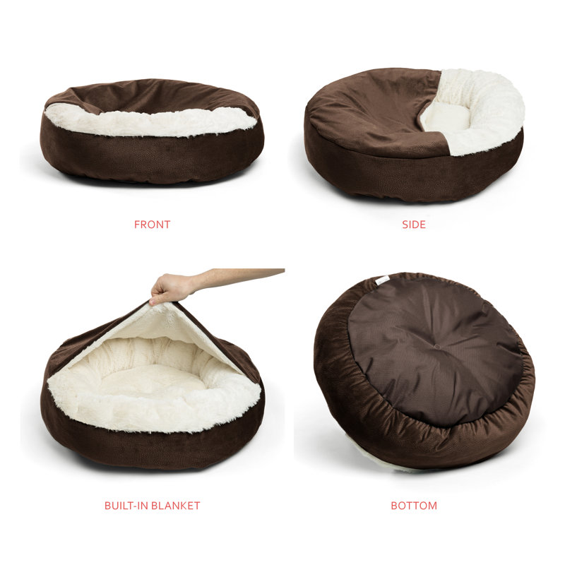 Dark Chocolate Microfiber Hooded Pet Bed with Bolstered Walls