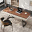  Bureau d'écriture moderne 63 po, bureau en bois brun, 2 tiroirs, pieds en acier inoxydable