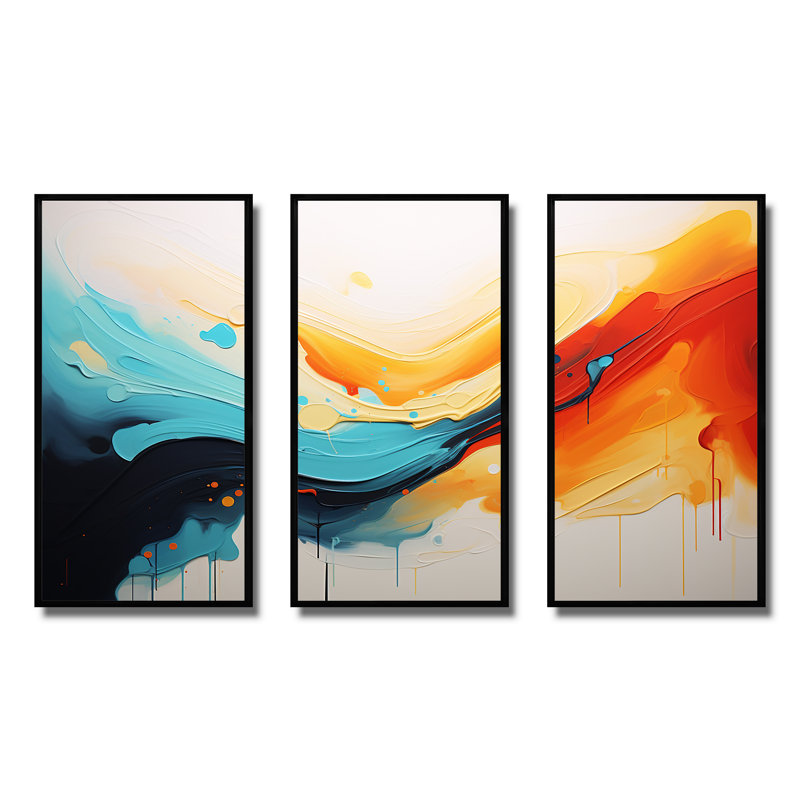 «Yellow Fractal Paint Wave Expression 2», art mural abstrait, H 40 po x l 61 po x P 1 po, Cadre flottant noir