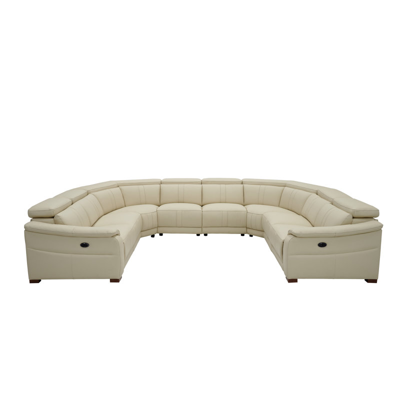 Mietoon Leather Match Large Seating Power Recliner Sectional, White Leather Match