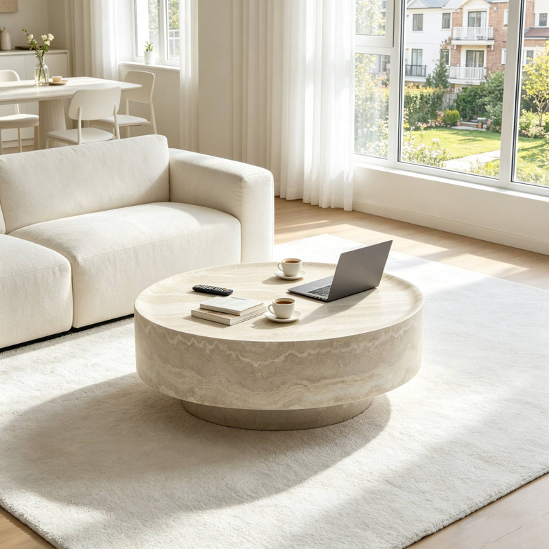  Table d'appoint moderne ronde à profil bas 31,5 po, H 12,8 po x l 31,5 po x P 31,5 po