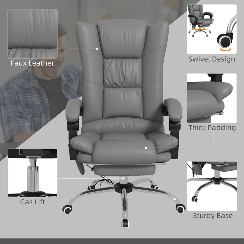 Vibration Massage Office Chair With Heat, Footrest, Gray