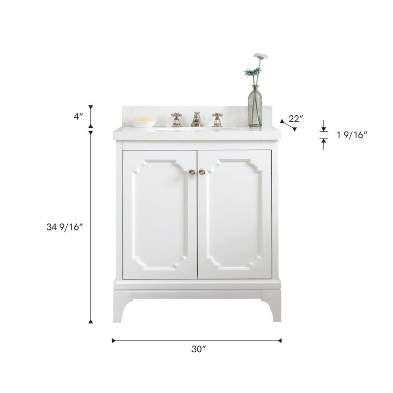 Queen 30" Single Bathroom Vanity Set with Mirror, Waterfall, Pure White