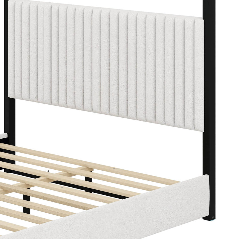 Queen Size Upholstered Canopy Bed Frame With Headboard