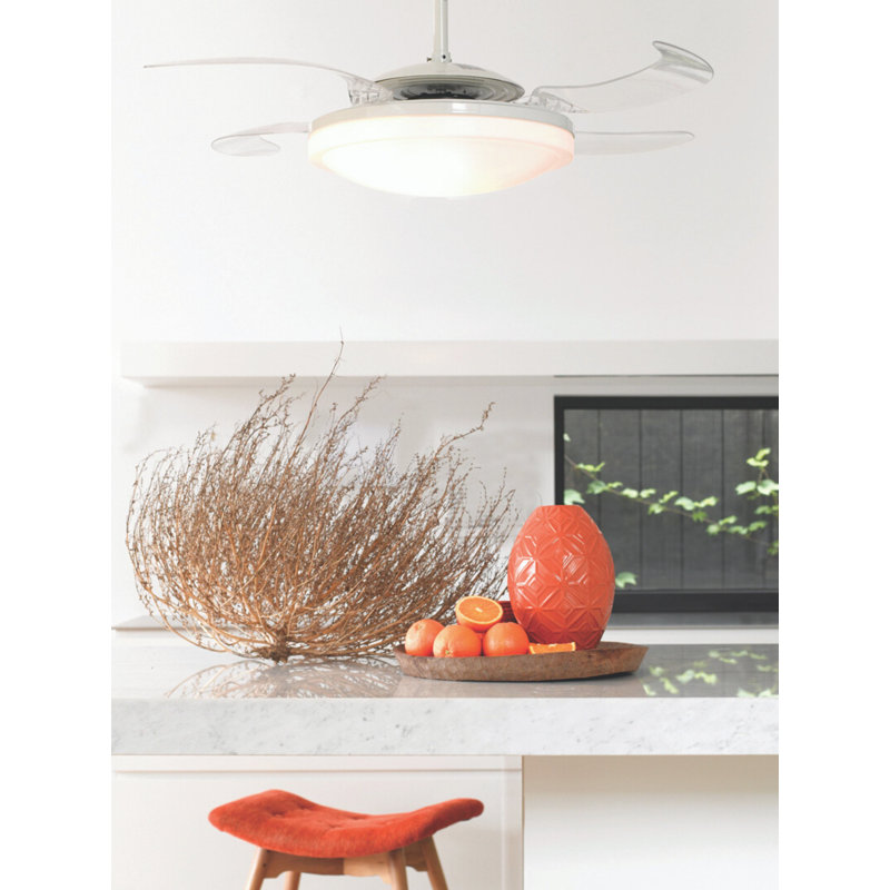 Adilene 122cm Ceiling Fan with Light Kit, White with Chrome Blades