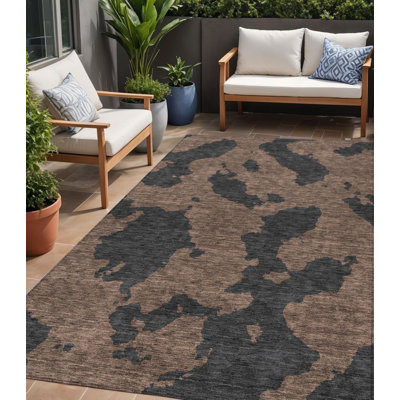 Tapis extérieur lavable abstrait 5 pi x 8 pi chocolat et gris anthracite